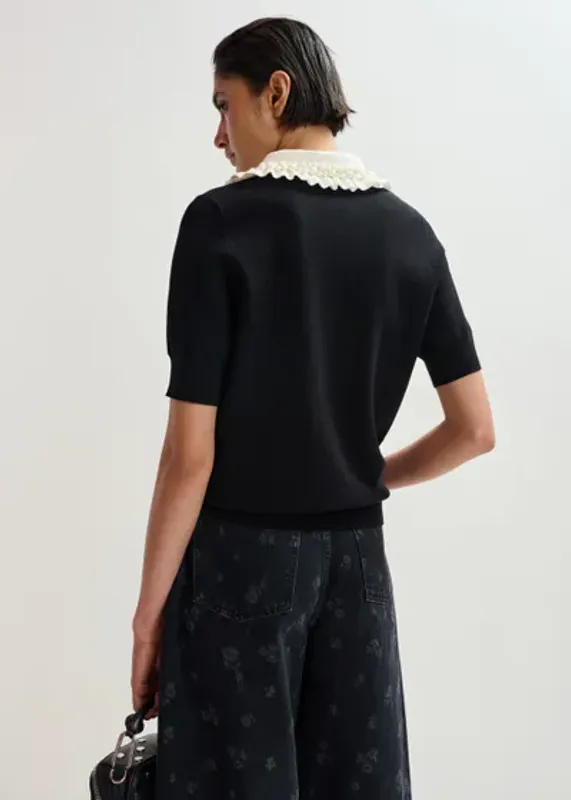 Jewelry Embroidered Knit Polo Black And Off-White Essentiel Antwerp