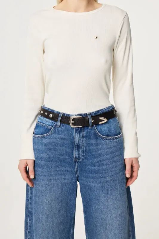 Play Of Studs Belt Leather Black Fabienne Chapot