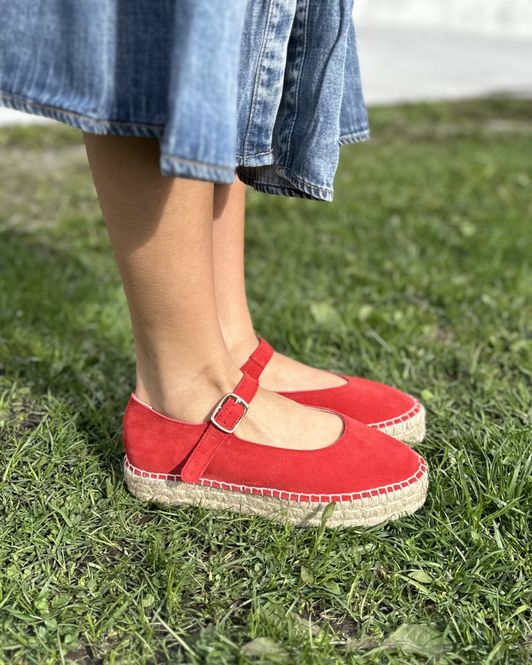 Hovedbilde Vibeke Suede Rød Mary-Jane Espadrillos Alberville