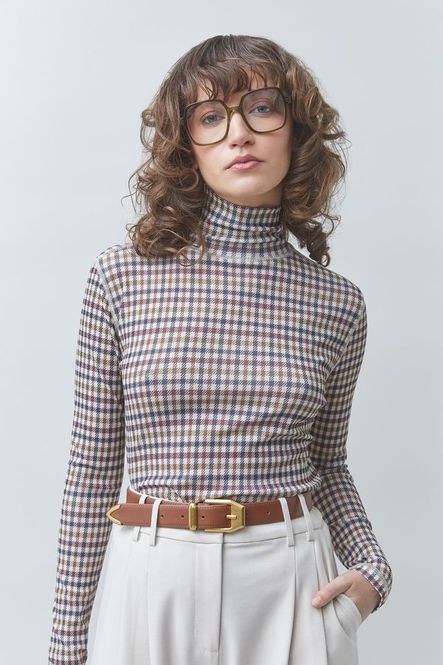 Hovedbilde T-shirt Manech Taupe Houndstooth Print Long ...