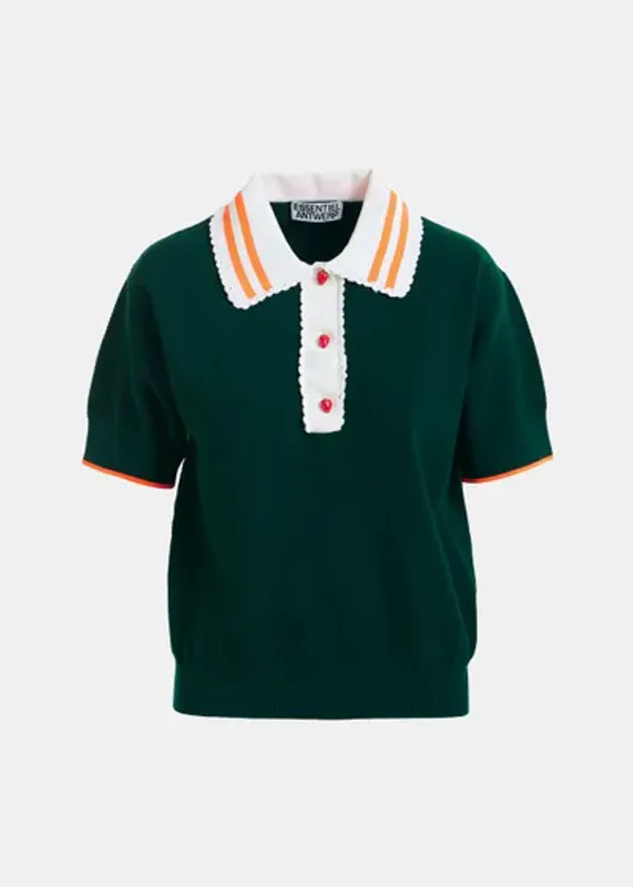 Kontrast Knitted Polo Bottle Green Essentiel Antwerp