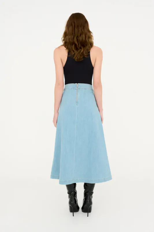 TRW- New Ellen Ball Gown Skirt Wash Little Boltons Denim Blue Tomorrow Denim 